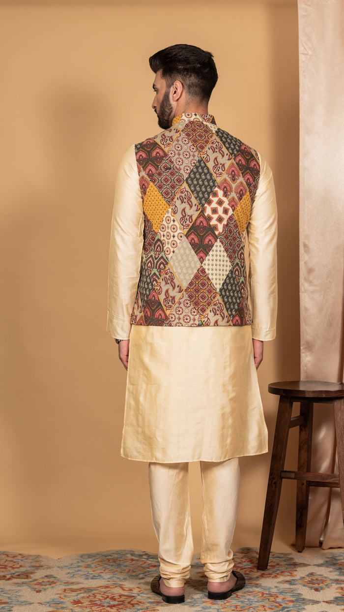 Men Multi Kurta Jacket Set