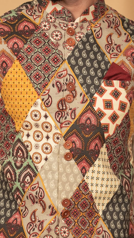 Men Multi Kurta Jacket Set