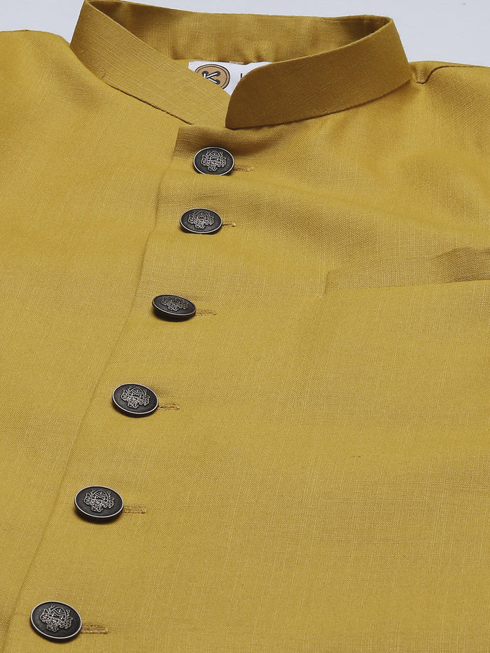 Men Mustard Yellow Solid Indowestern Churidar Set