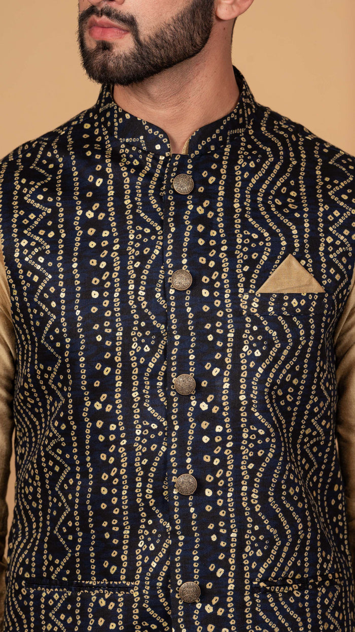 Men Navy Blue Kurta Jacket Set