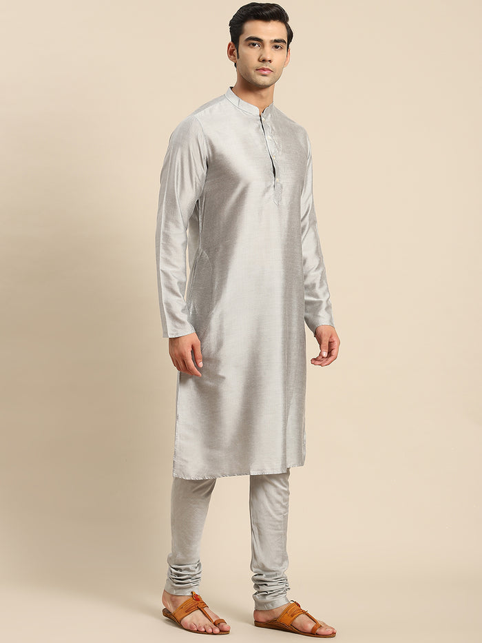 Men Navy Blue Kurta Jacket Set