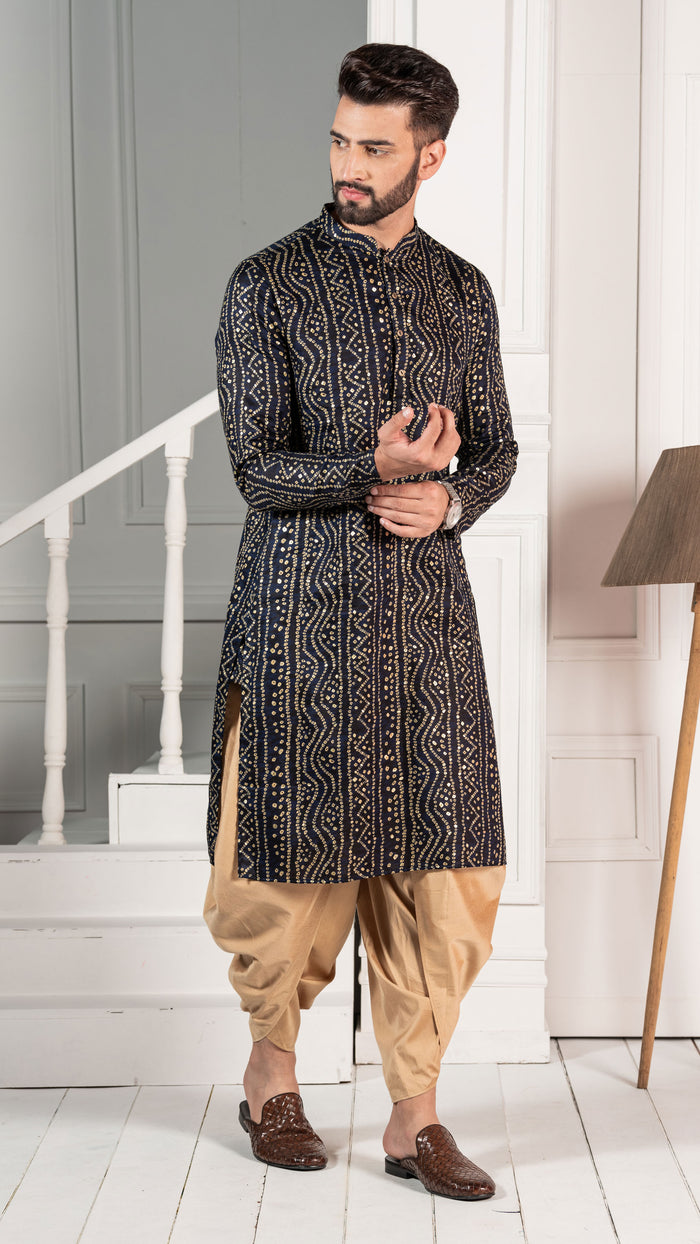 Men Navy Blue Kurta Set