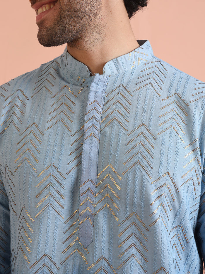 Men Navy Blue Kurta Set