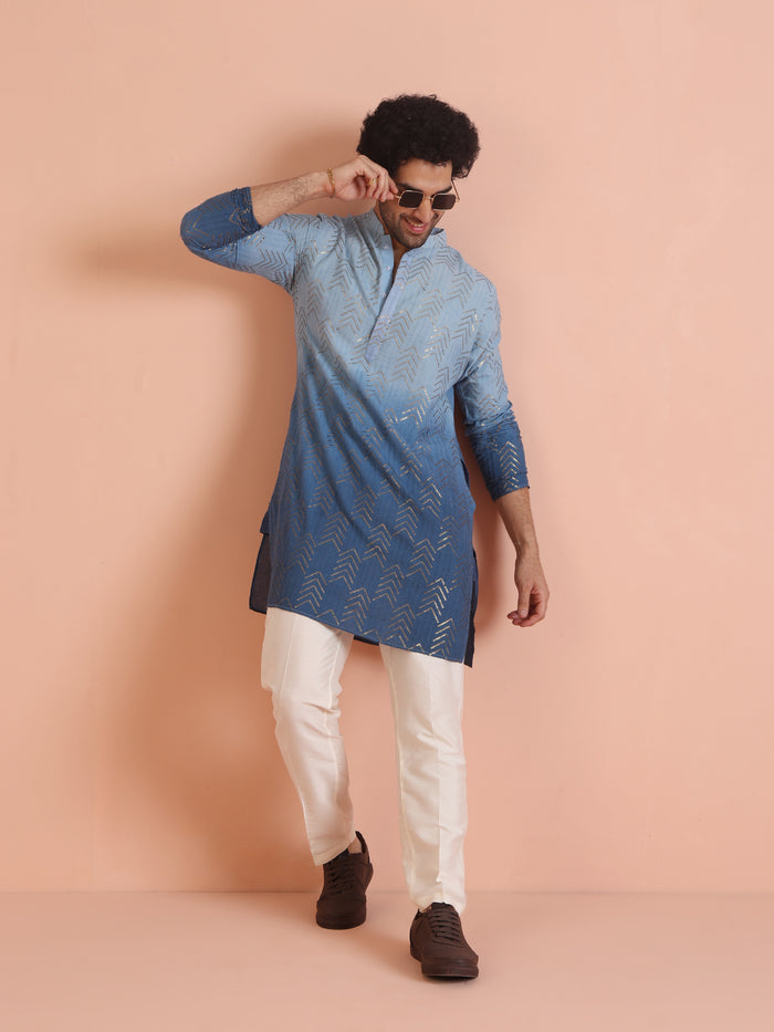Men Navy Blue Kurta Set