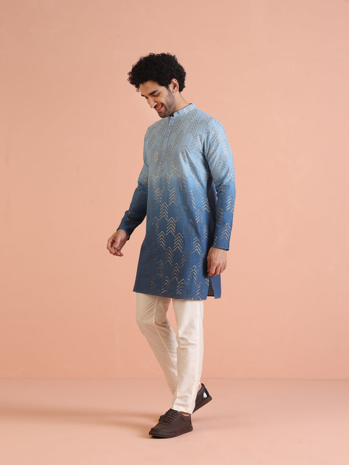 Men Navy Blue Kurta Set