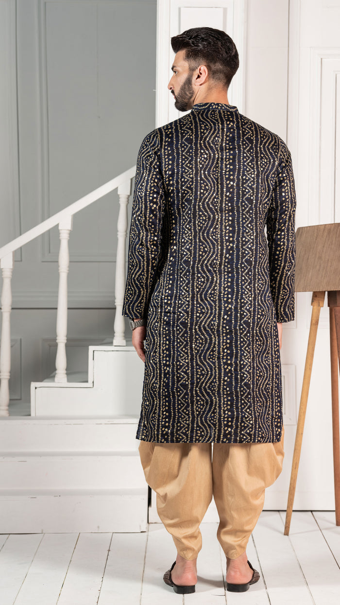 Men Navy Blue Kurta Set