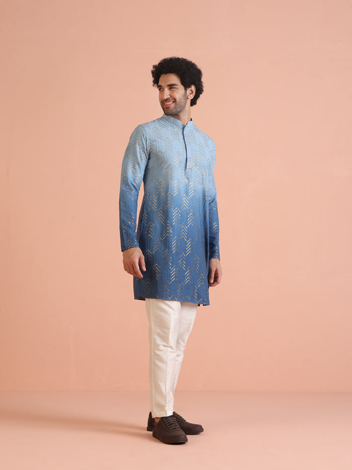 Men Navy Blue Kurta Set
