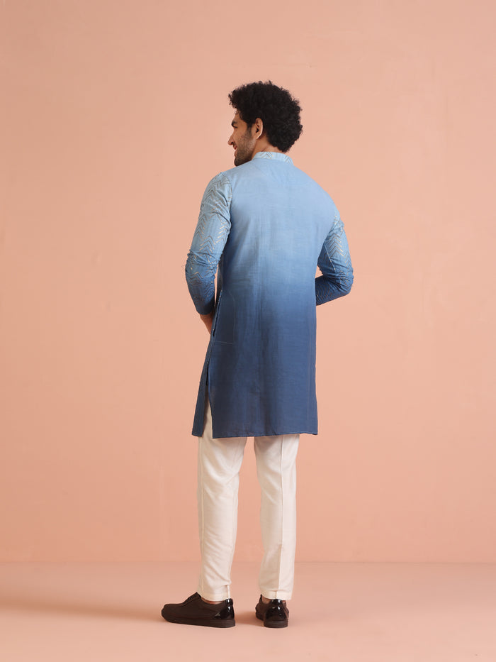 Men Navy Blue Kurta Set