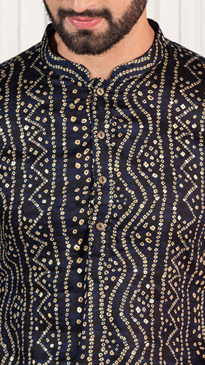 Men Navy Blue Kurta Set