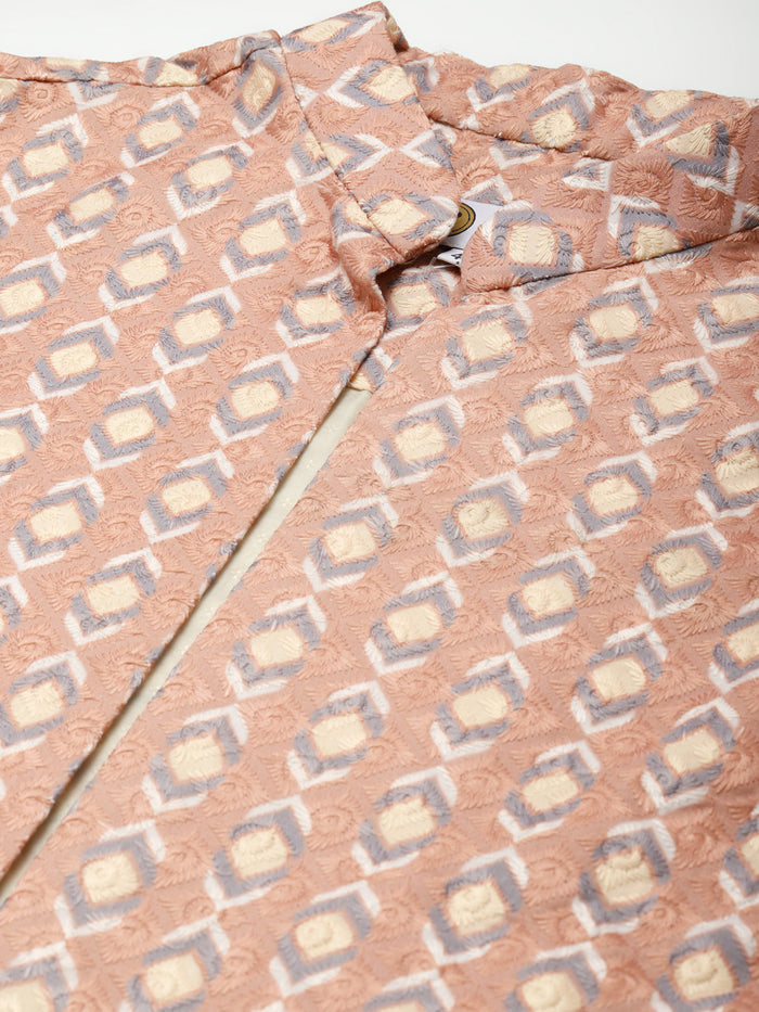 Men Peach kurta jacket set
