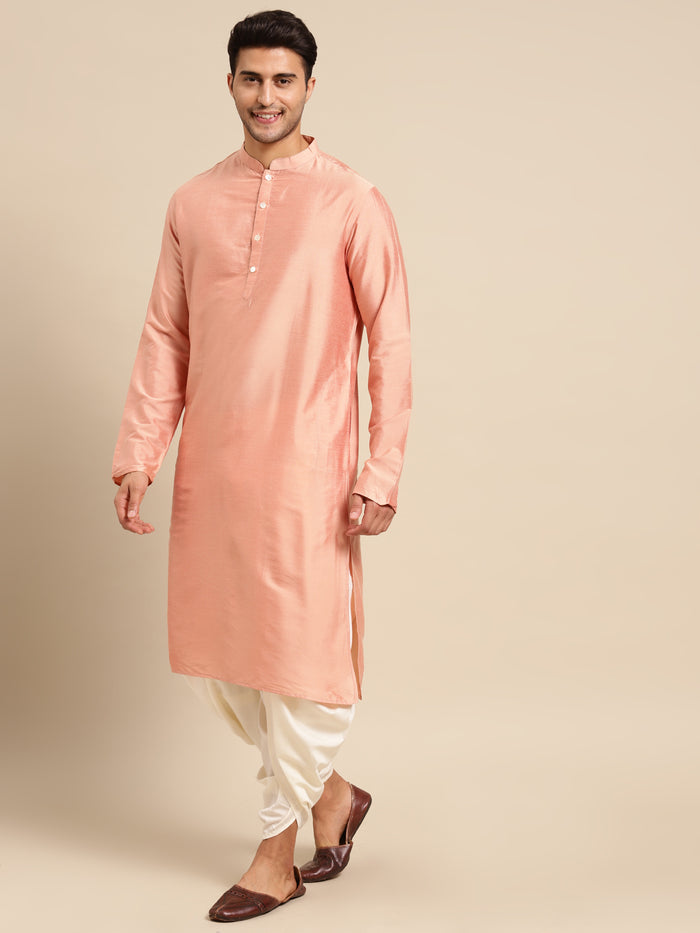 Men Peach kurta jacket set