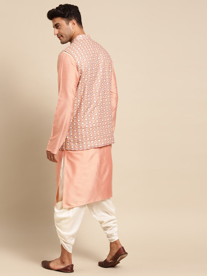 Men Peach kurta jacket set