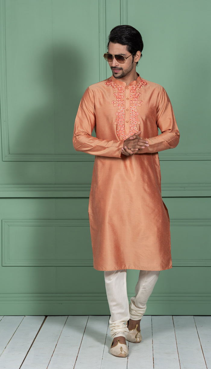 Men Peach Kurta Set
