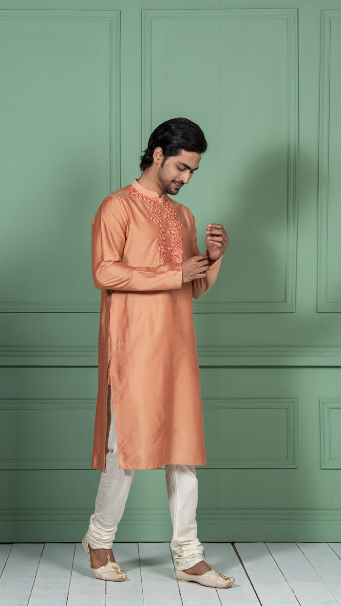 Men Peach Kurta Set