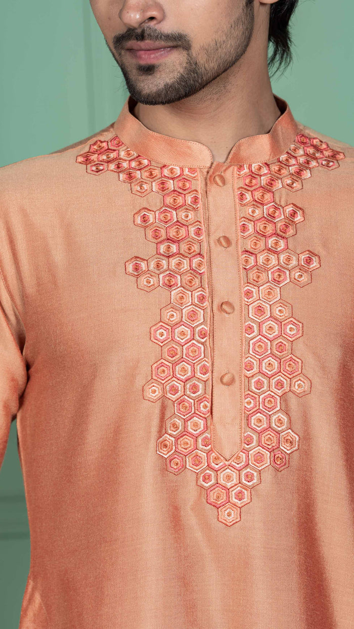 Men Peach Kurta Set