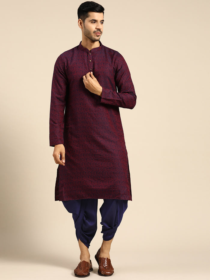 Men Purple Ethnic Motifs Kurta Dhoti Pant Set