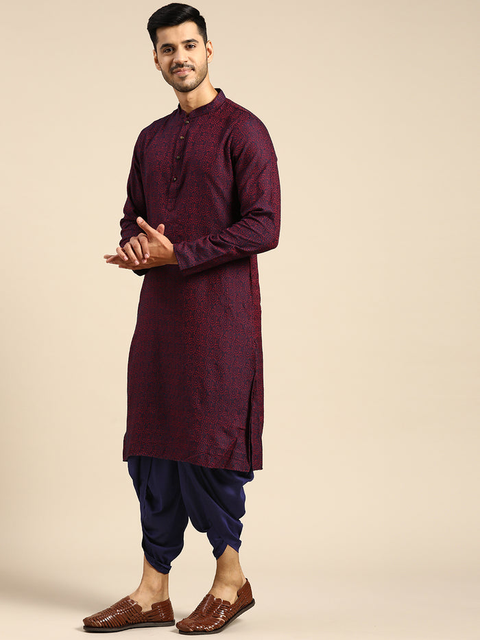 Men Purple Ethnic Motifs Kurta Dhoti Pant Set