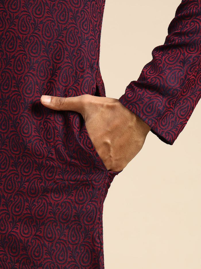 Men Purple Ethnic Motifs Kurta Dhoti Pant Set