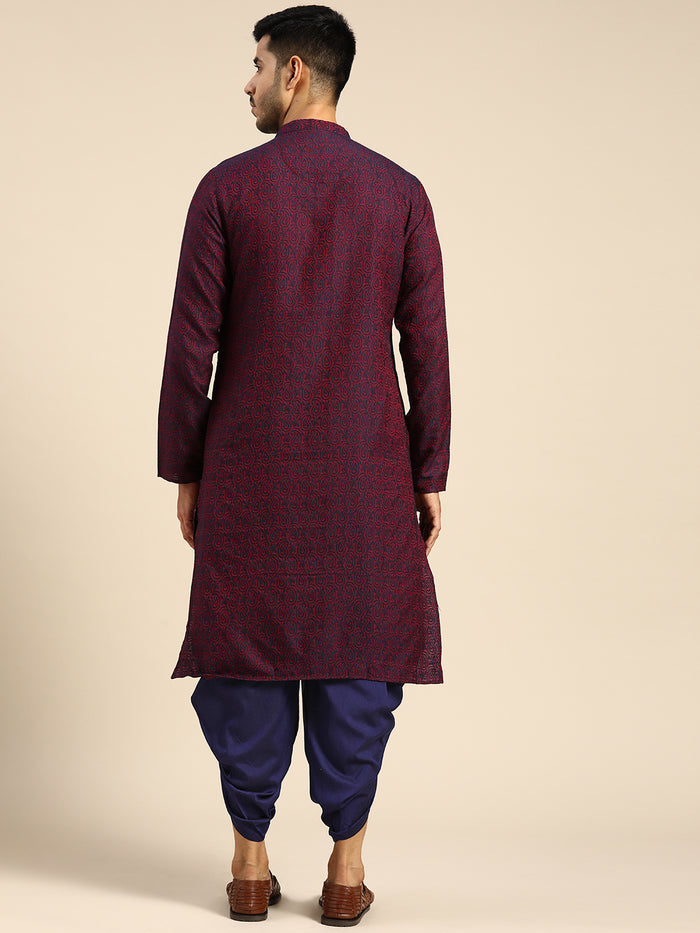 Men Purple Ethnic Motifs Kurta Dhoti Pant Set