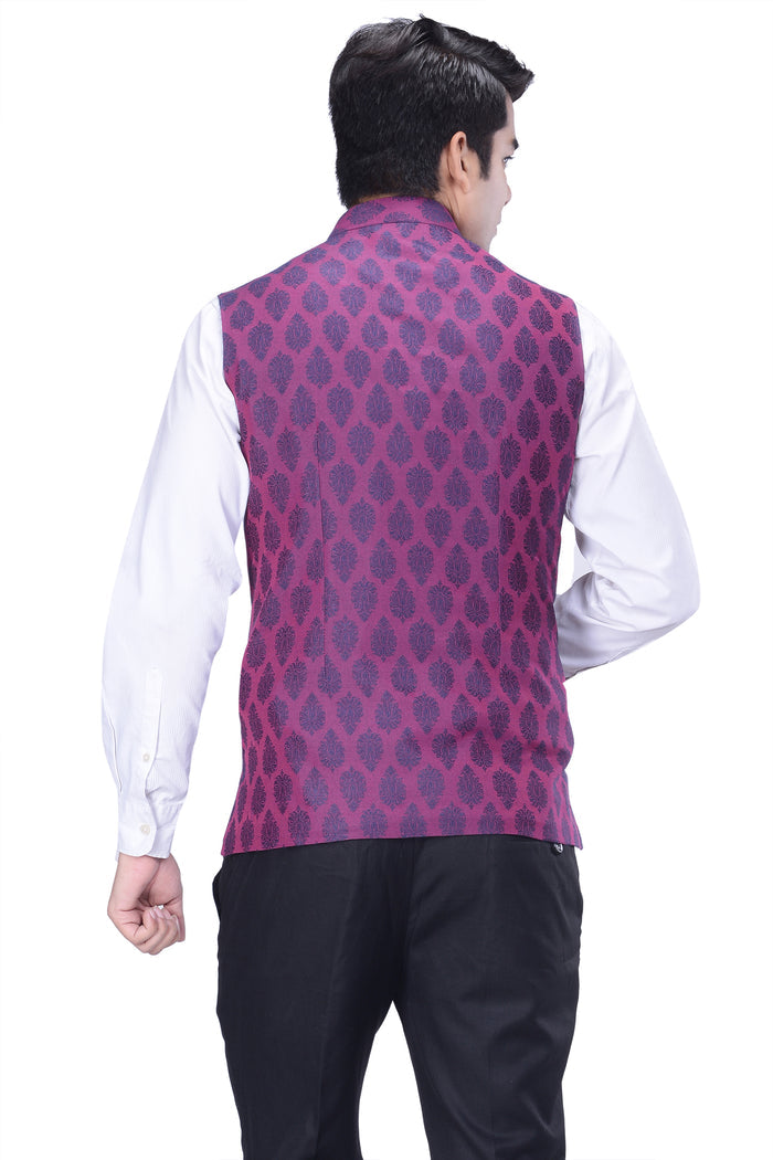 Men Purple Woven Design Nehru Jacket