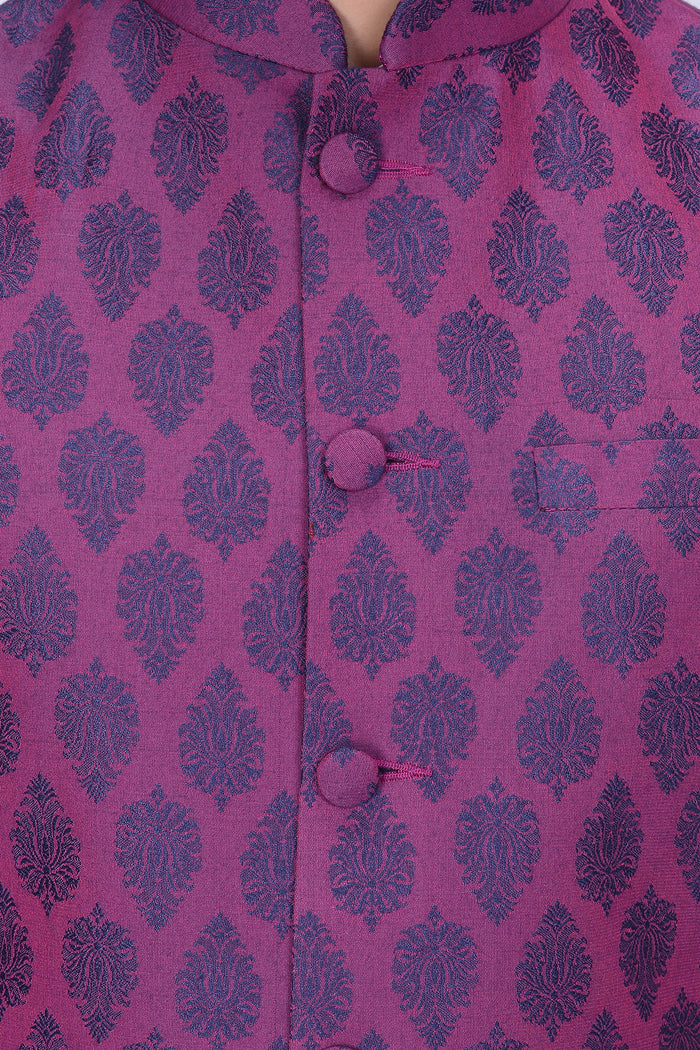 Men Purple Woven Design Nehru Jacket