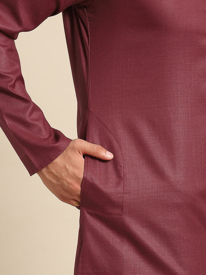 Men Red Kurta Jacket Set
