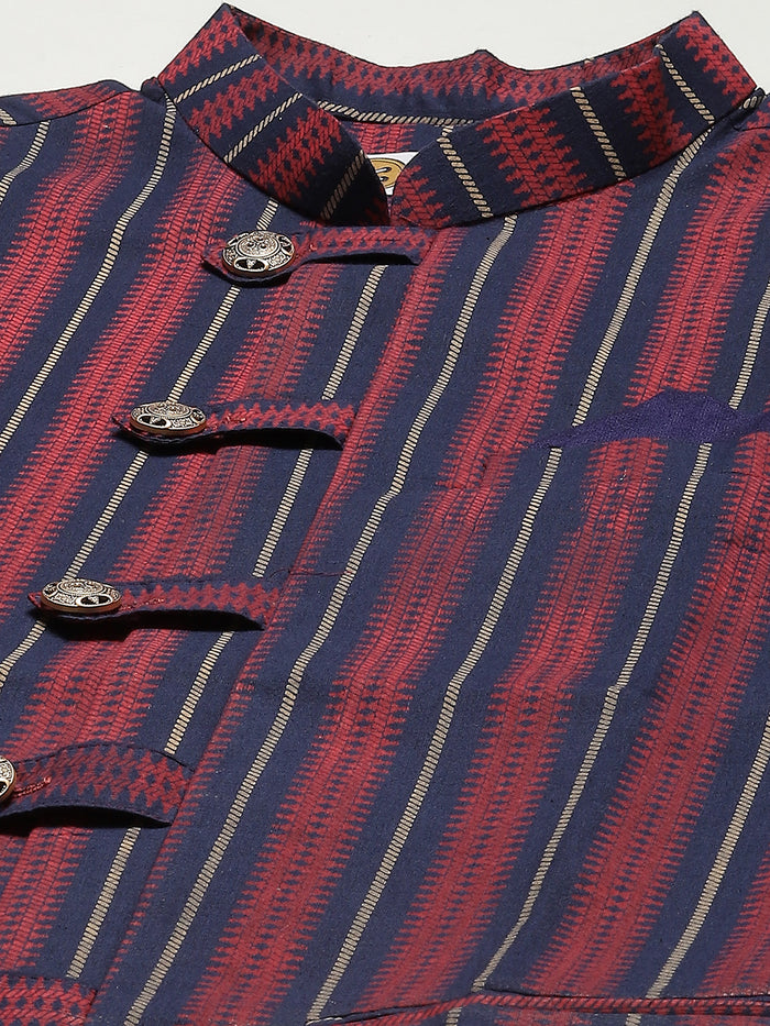 Men Red Kurta Jacket Set