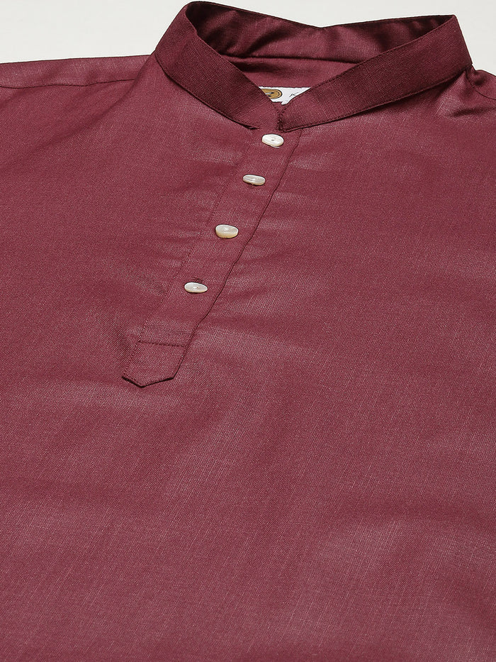 Men Red Kurta Jacket Set