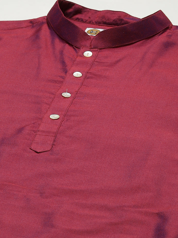 Men Red Kurta Jacket Set