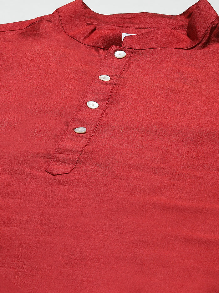 Men Red Kurta Jacket Set