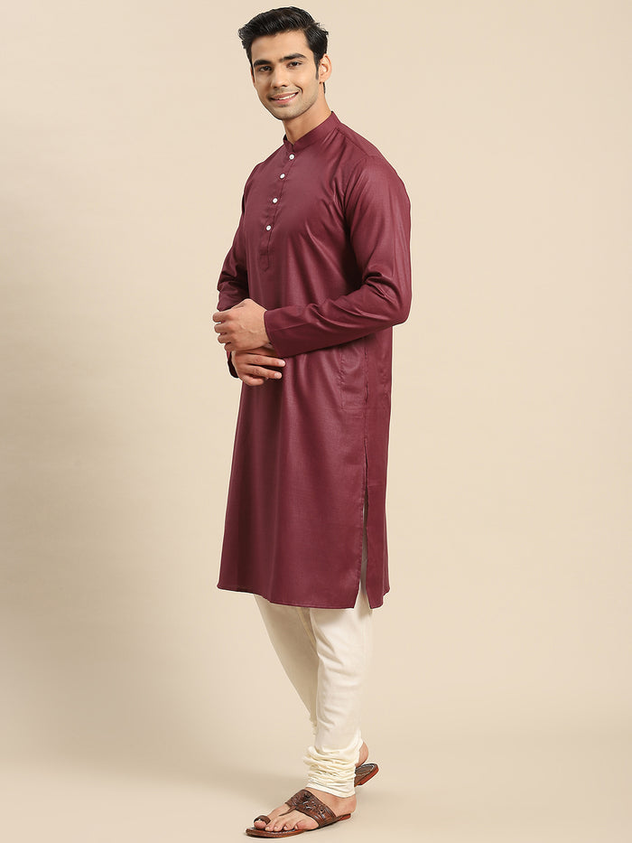 Men Red Kurta Jacket Set