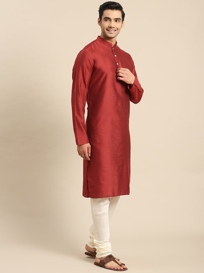 Men Red Kurta Jacket Set