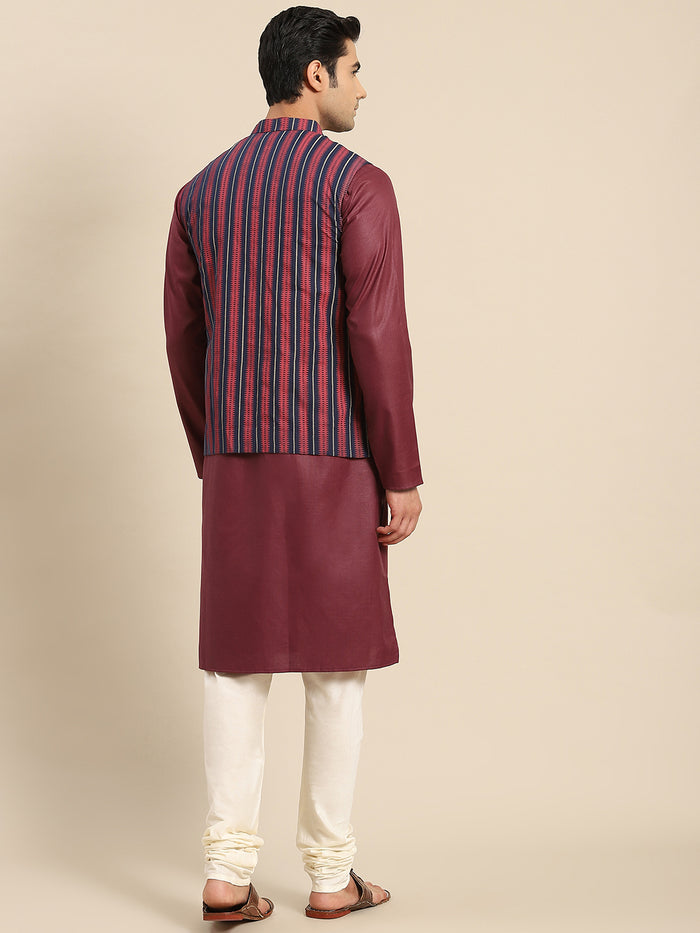 Men Red Kurta Jacket Set