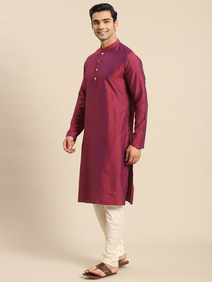 Men Red Kurta Jacket Set