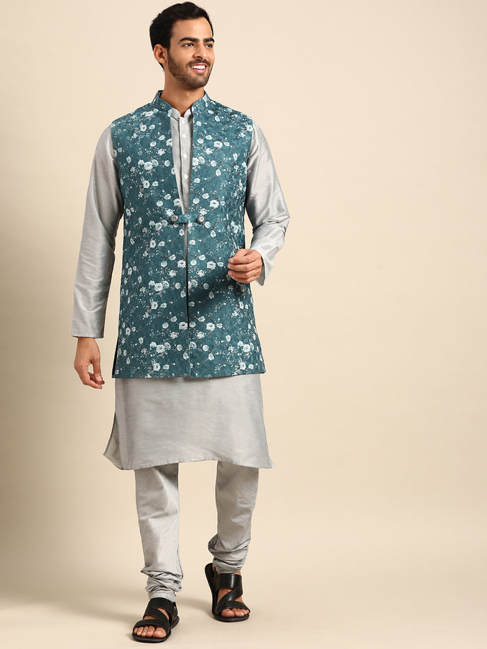 Men Turquoise Blue Nehru Jacket