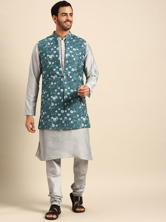 Men Turquoise Blue Nehru Jacket
