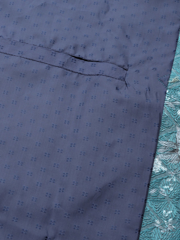 Men Turquoise Blue Nehru Jacket