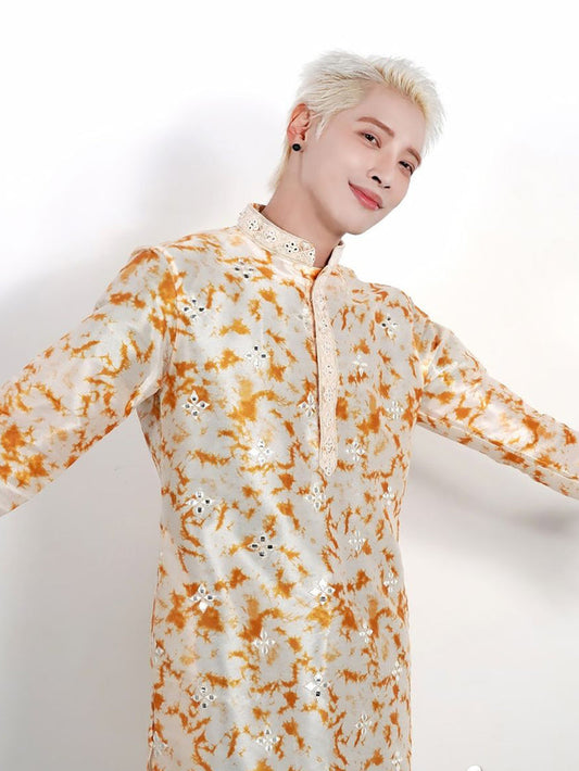 Men white Embroidered kurta Churidar set