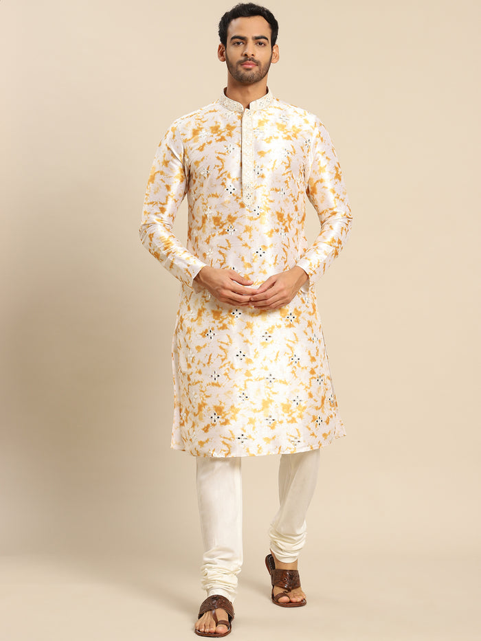 Men white Embroidered kurta Churidar set