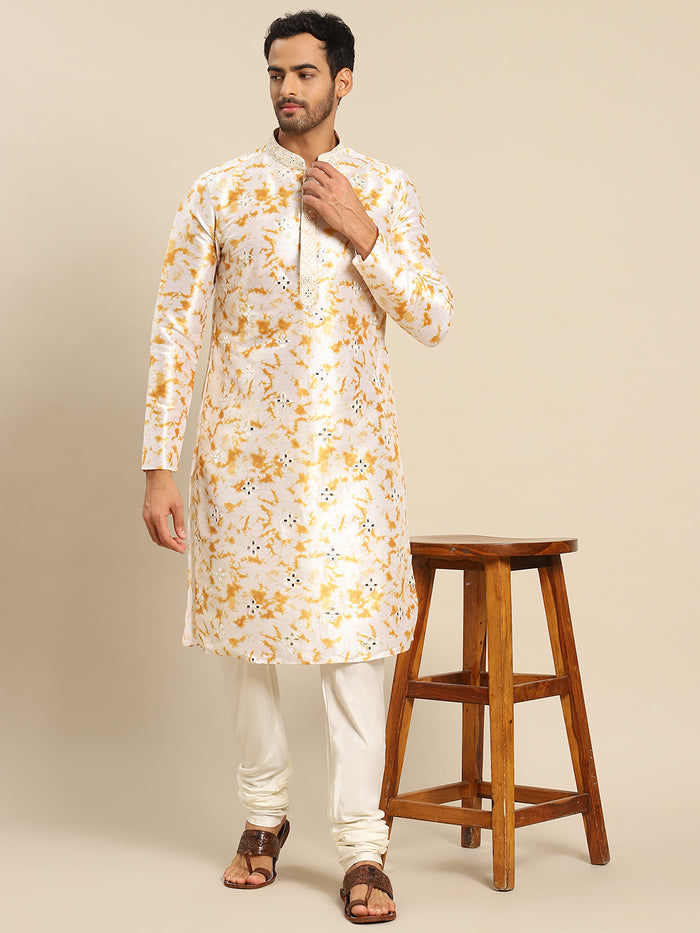 Men white Embroidered kurta Churidar set