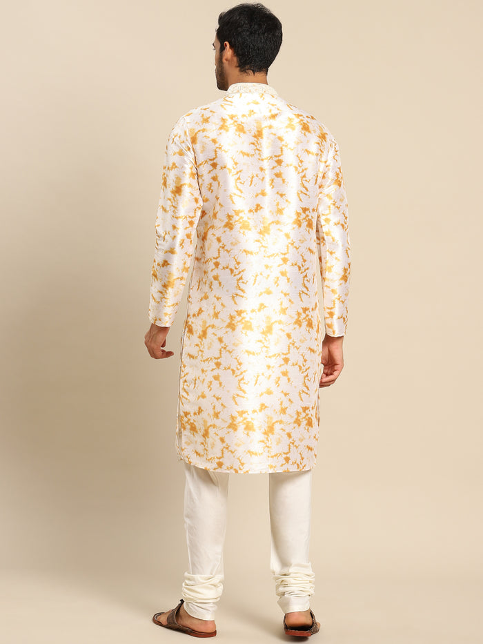 Men white Embroidered kurta Churidar set
