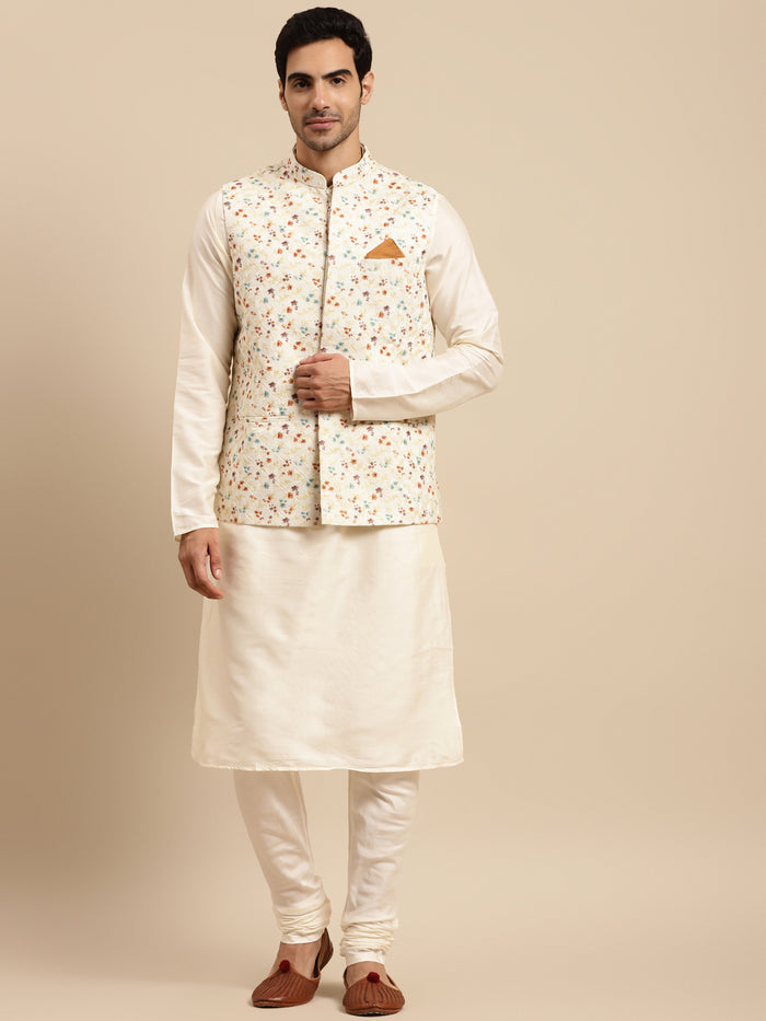 Men White kurta jacket set
