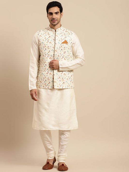 Men White kurta jacket set