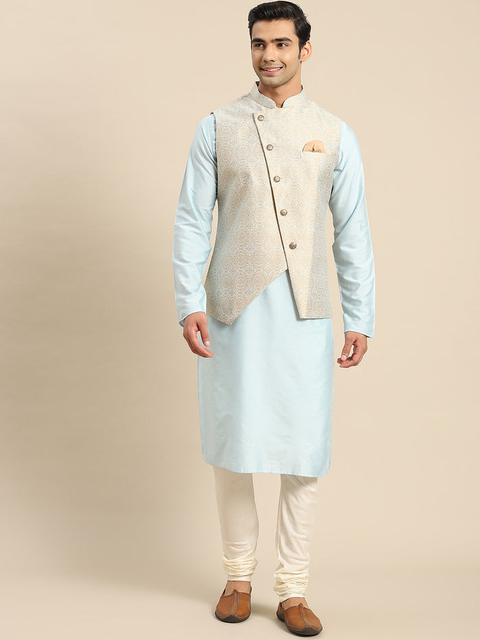 Men White Kurta Jacket Set