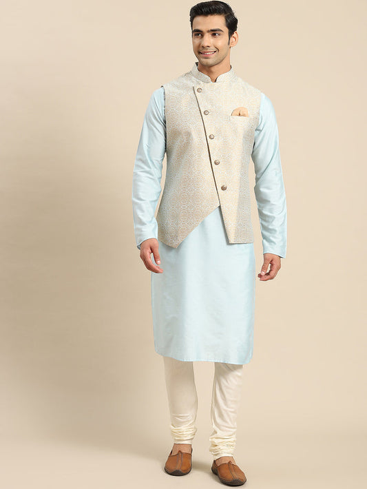 Men White Kurta Jacket Set