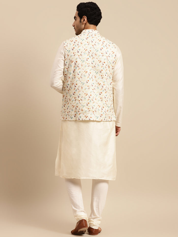 Men White kurta jacket set