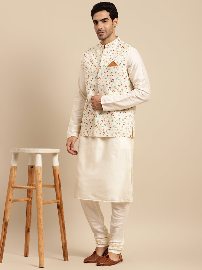 Men White kurta jacket set