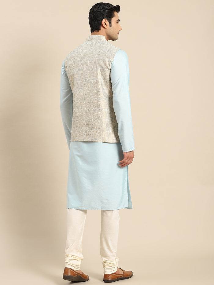 Men White Kurta Jacket Set