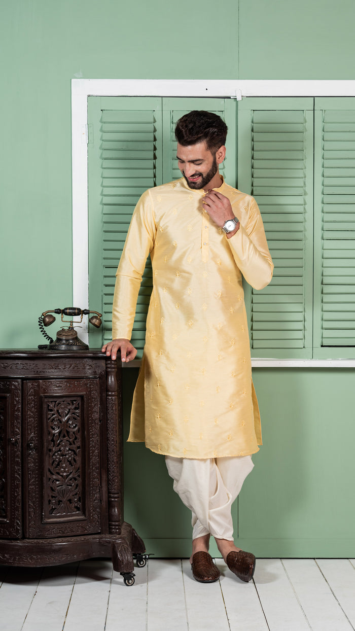 Men Yellow Floral Kurta