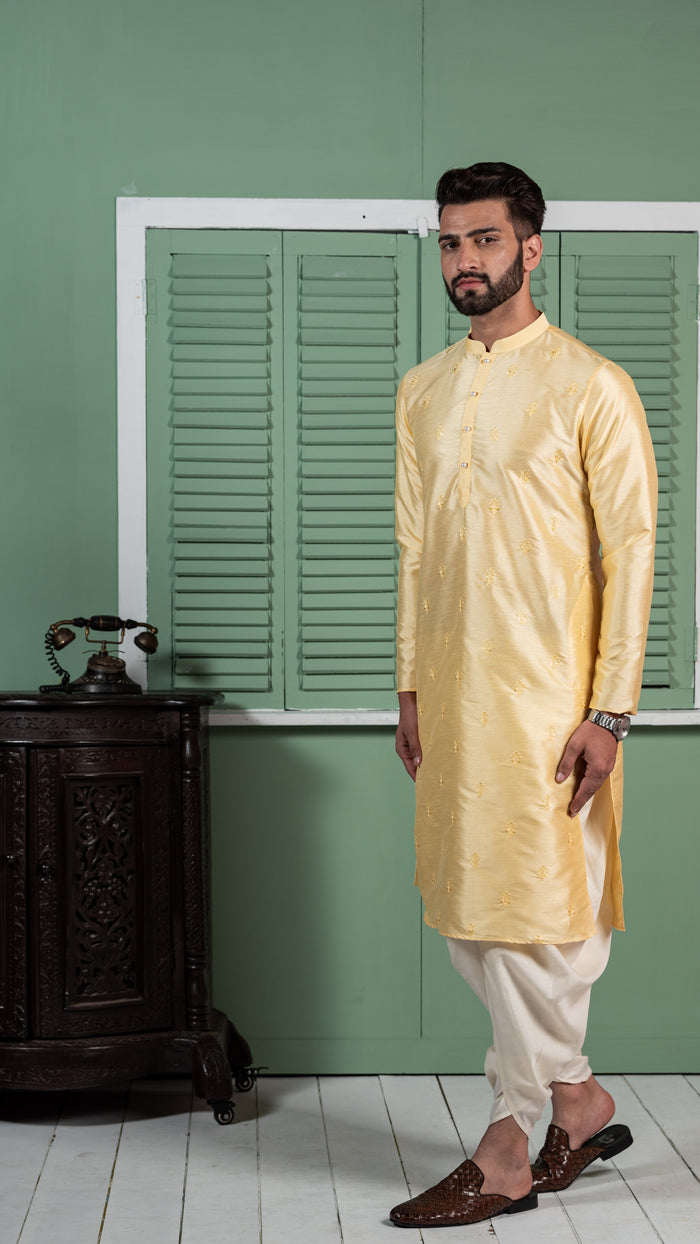 Men Yellow Floral Kurta